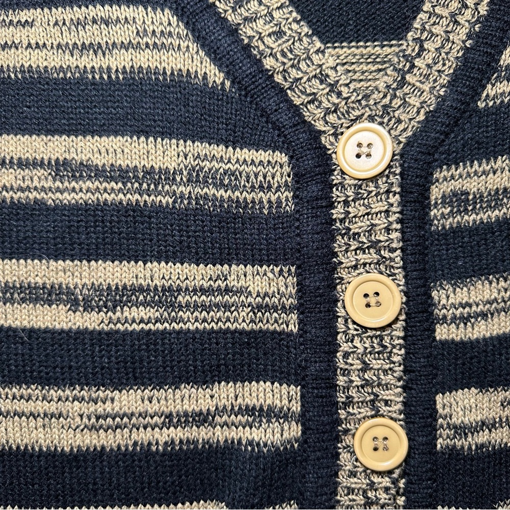 Vintage Inspired Statement Sweater Brown Stripe Button Down V Neck Retro Size M - Picture 6 of 8